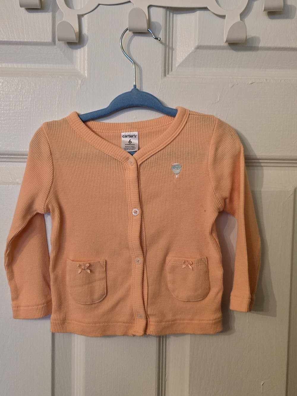 Carter's Peach Ribbed Button-Front Cardigan with Pocket Bows